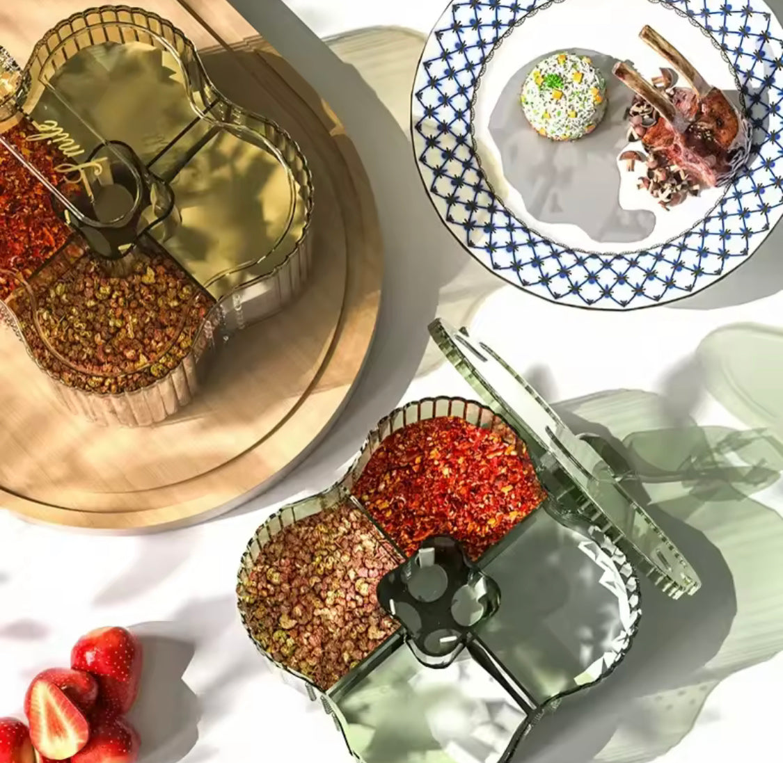 Four Compartment Seasoning Spice Box, Transparent Flip Cover Spice Box, Kitchen Spice Pot Four Compartment Seasoning Spice Box, Transparent Flip Cover Spice Box, Kitchen Spice Pot